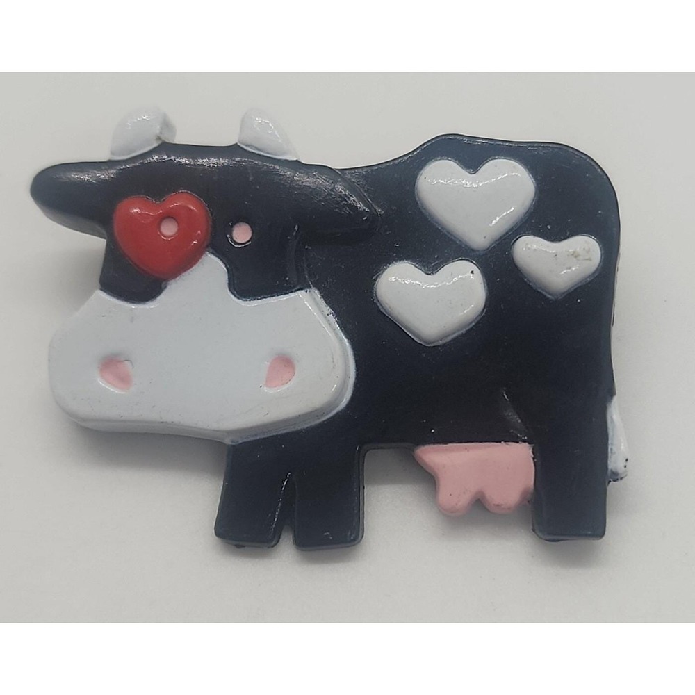 Vintage 1989 Hallmark‎ Valentine love COW w/ heart spots brooch pin